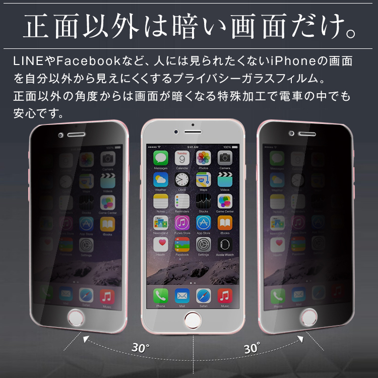 iPhone7 iPhone7Plus 覗き見防止強化ガラス保護フィルム 9H