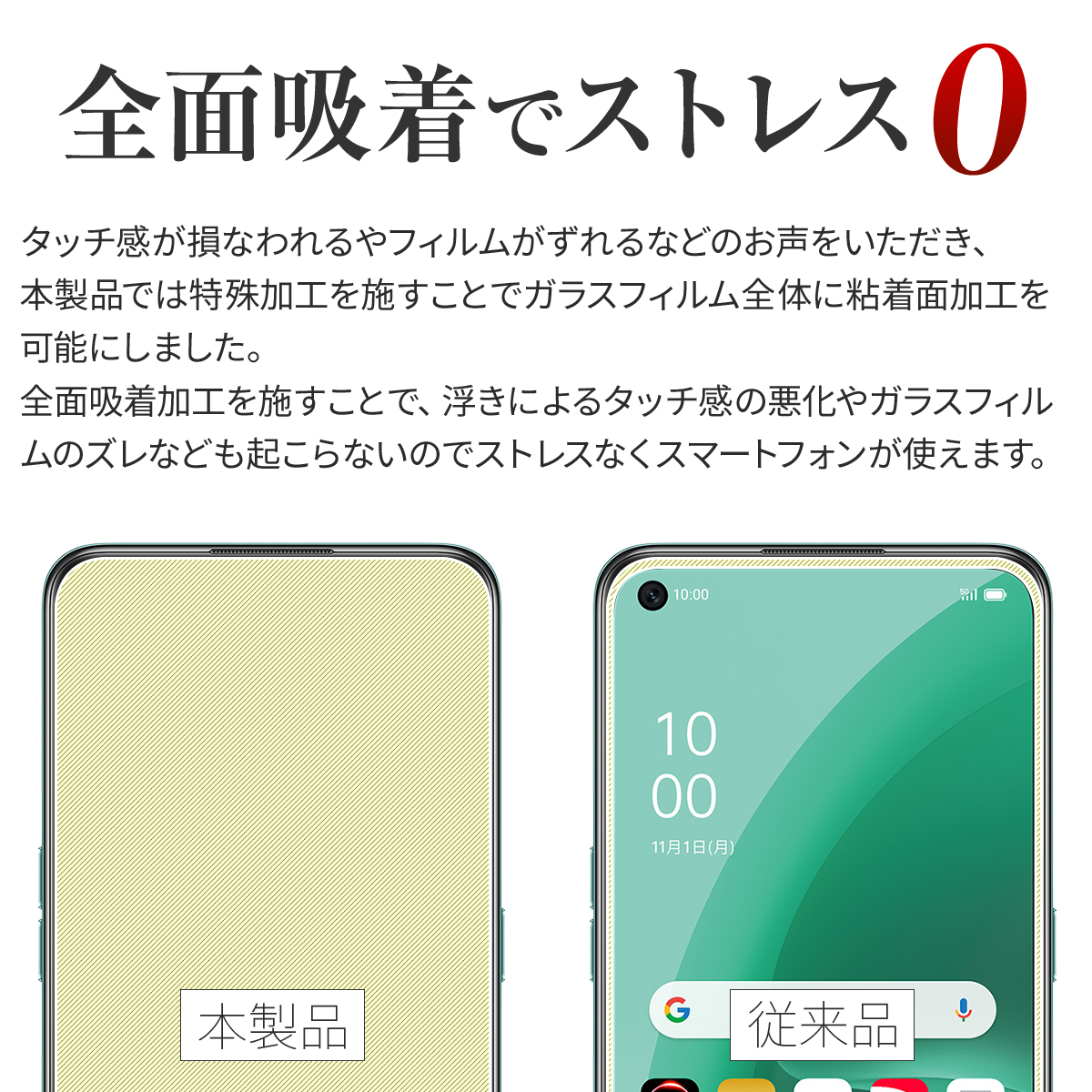 OPPO A55s 5G A102OP 全面吸着カラー強化ガラス保護フィルム 9H